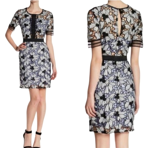 Romeo & Juliet Couture Dresses & Skirts - Romeo & Juliet Floral Lace Sheath‎ Dress Black White Blue Knee Length Size Small